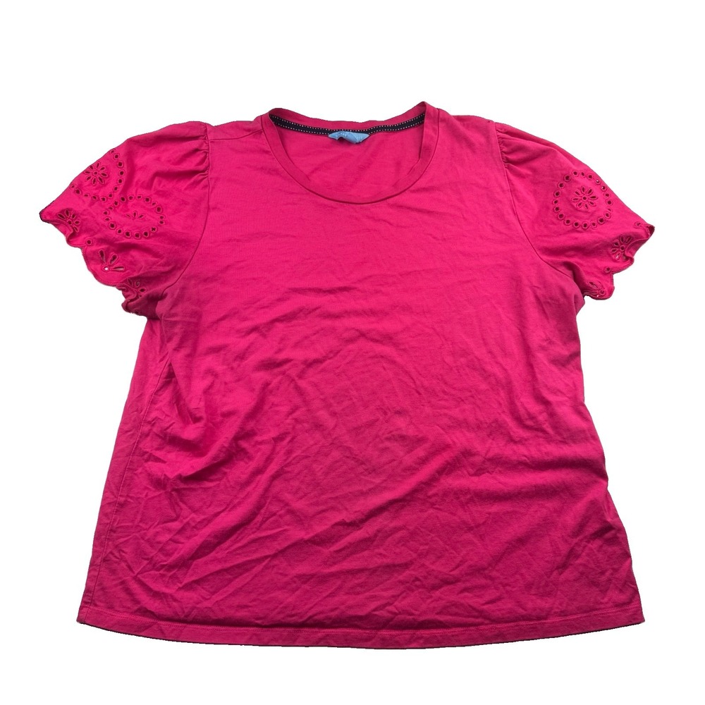 Draper James XL Pink Eyelet Puff Sleeve Top Embroidered Scallop